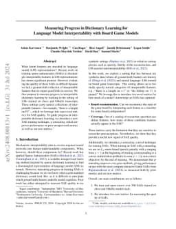 Measuring Progress in Dictionary Learning for Language Model
  Interpretability with Board Game Models