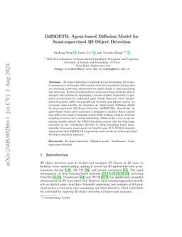 Diff3DETR:Agent-based Diffusion Model for Semi-supervised 3D Object
  Detection