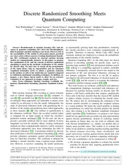 Discrete Randomized Smoothing Meets Quantum Computing