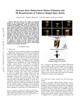 Structure from Motion-based Motion Estimation and 3D Reconstruction of
  Unknown Shaped Space Debris