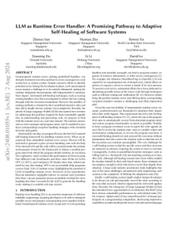 LLM as Runtime Error Handler: A Promising Pathway to Adaptive
  Self-Healing of Software Systems