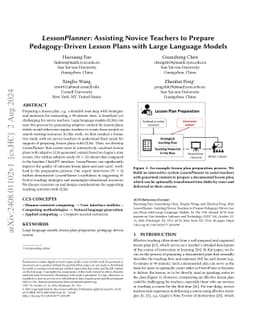 LessonPlanner: Assisting Novice Teachers to Prepare Pedagogy-Driven
  Lesson Plans with Large Language Models