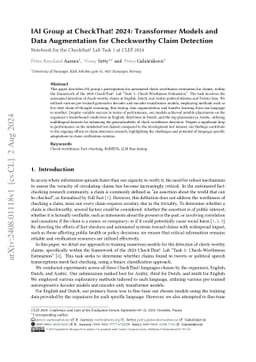 IAI Group at CheckThat! 2024: Transformer Models and Data Augmentation
  for Checkworthy Claim Detection
