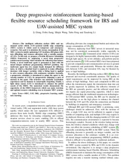 Deep progressive reinforcement learning-based flexible resource
  scheduling framework for IRS and UAV-assisted MEC system