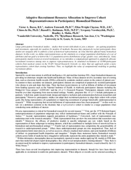 Adaptive Recruitment Resource Allocation to Improve Cohort
  Representativeness in Participatory Biomedical Datasets
