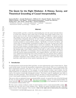 The Quest for the Right Mediator: A History, Survey, and Theoretical
  Grounding of Causal Interpretability