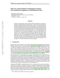 Talk Less, Interact Better: Evaluating In-context Conversational
  Adaptation in Multimodal LLMs