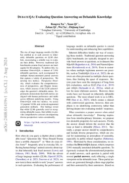 DebateQA: Evaluating Question Answering on Debatable Knowledge