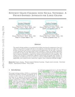 Efficient Graph Coloring with Neural Networks: A Physics-Inspired
  Approach for Large Graphs