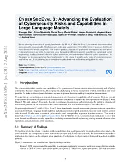 CYBERSECEVAL 3: Advancing the Evaluation of Cybersecurity Risks and
  Capabilities in Large Language Models