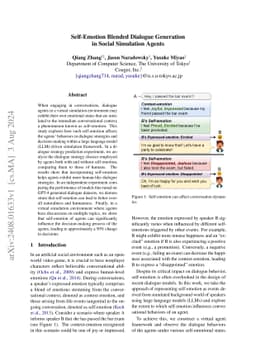 Self-Emotion Blended Dialogue Generation in Social Simulation Agents