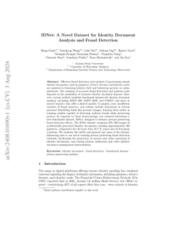 IDNet: A Novel Dataset for Identity Document Analysis and Fraud
  Detection