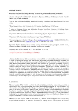 Classical Machine Learning: Seventy Years of Algorithmic Learning
  Evolution