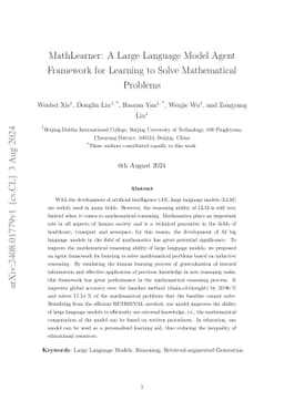 MathLearner: A Large Language Model Agent Framework for Learning to
  Solve Mathematical Problems