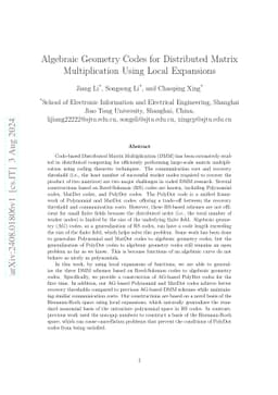Algebraic Geometry Codes for Distributed Matrix Multiplication Using
  Local Expansions