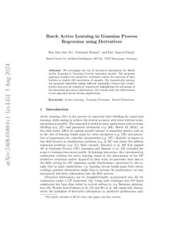 Batch Active Learning in Gaussian Process Regression using Derivatives