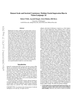 Dataset Scale and Societal Consistency Mediate Facial Impression Bias in
  Vision-Language AI