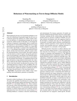 Robustness of Watermarking on Text-to-Image Diffusion Models