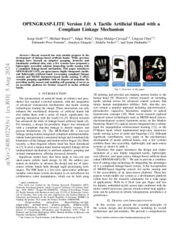 OPENGRASP-LITE Version 1.0: A Tactile Artificial Hand with a Compliant
  Linkage Mechanism