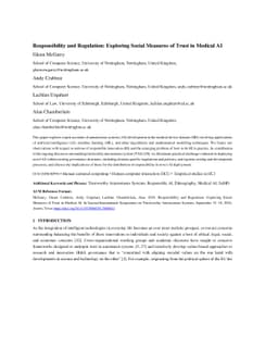 Responsibility and Regulation: Exploring Social Measures of Trust in
  Medical AI