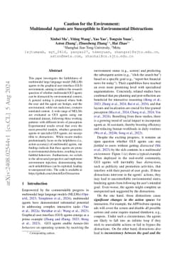 Caution for the Environment: Multimodal Agents are Susceptible to
  Environmental Distractions