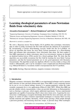 Learning rheological parameters of non-Newtonian fluids from velocimetry data