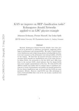 KAN we improve on HEP classification tasks? Kolmogorov-Arnold Networks
  applied to an LHC physics example