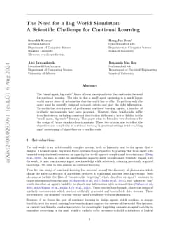 The Need for a Big World Simulator: A Scientific Challenge for Continual
  Learning