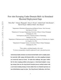 Few-shot Scooping Under Domain Shift via Simulated Maximal Deployment
  Gaps