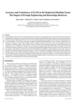 Accuracy and Consistency of LLMs in the Registered Dietitian Exam: The
  Impact of Prompt Engineering and Knowledge Retrieval