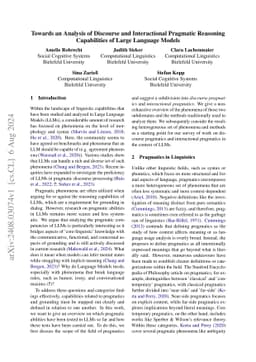 Towards an Analysis of Discourse and Interactional Pragmatic Reasoning
  Capabilities of Large Language Models