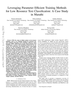 Leveraging Parameter Efficient Training Methods for Low Resource Text
  Classification: A Case Study in Marathi