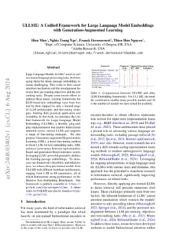 ULLME: A Unified Framework for Large Language Model Embeddings with
  Generation-Augmented Learning