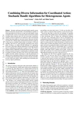 Combining Diverse Information for Coordinated Action: Stochastic Bandit
  Algorithms for Heterogeneous Agents