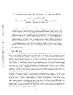 On the Generalization of Preference Learning with DPO
