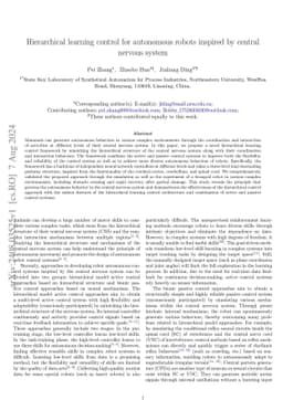Hierarchical learning control for autonomous robots inspired by central
  nervous system