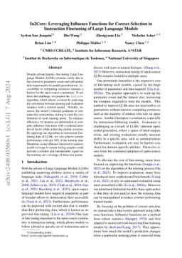 In2Core: Leveraging Influence Functions for Coreset Selection in
  Instruction Finetuning of Large Language Models