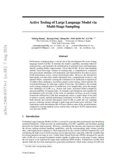 Active Testing of Large Language Model via Multi-Stage Sampling