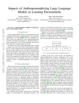 Impacts of Anthropomorphizing Large Language Models in Learning
  Environments