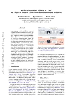 Are Social Sentiments Inherent in LLMs? An Empirical Study on Extraction
  of Inter-demographic Sentiments