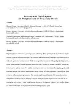 Learning with Digital Agents: An Analysis based on the Activity Theory