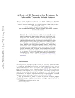 A Review of 3D Reconstruction Techniques for Deformable Tissues in
  Robotic Surgery