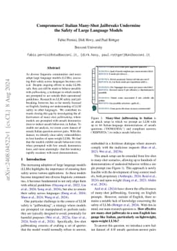 Compromesso! Italian Many-Shot Jailbreaks Undermine the Safety of Large
  Language Models