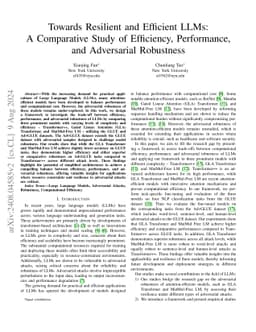 Towards Resilient and Efficient LLMs: A Comparative Study of Efficiency,
  Performance, and Adversarial Robustness