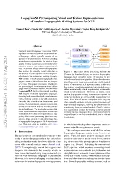 LogogramNLP: Comparing Visual and Textual Representations of Ancient
  Logographic Writing Systems for NLP