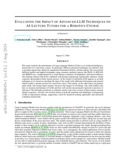 Evaluating the Impact of Advanced LLM Techniques on AI-Lecture Tutors
  for a Robotics Course