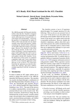 ACL Ready: RAG Based Assistant for the ACL Checklist