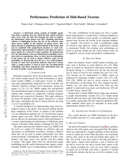 Performance Prediction of Hub-Based Swarms