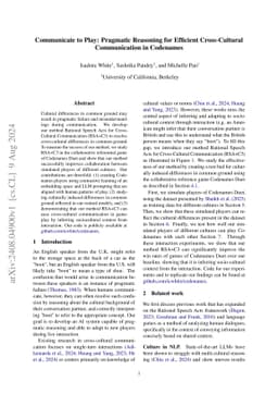 Communicate to Play: Pragmatic Reasoning for Efficient Cross-Cultural
  Communication in Codenames