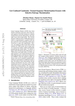 Get Confused Cautiously: Textual Sequence Memorization Erasure with
  Selective Entropy Maximization